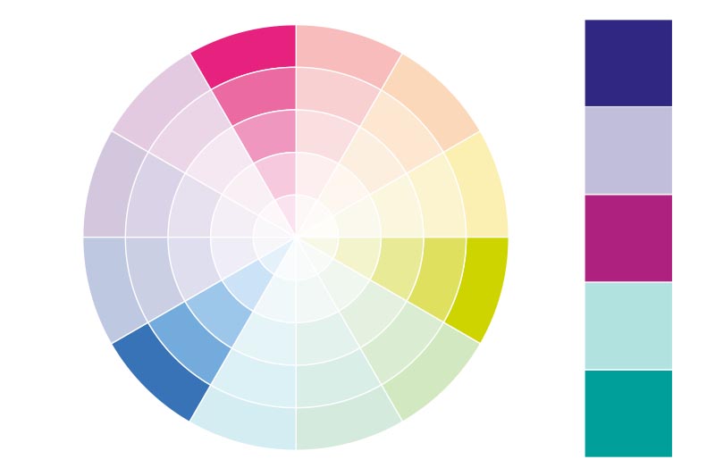 Triadischer Farbkreis mit Farbpalette
